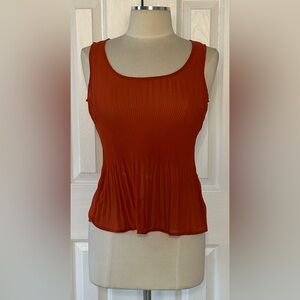 Pleated Sleeveless Tank Top Rust Orange Size S